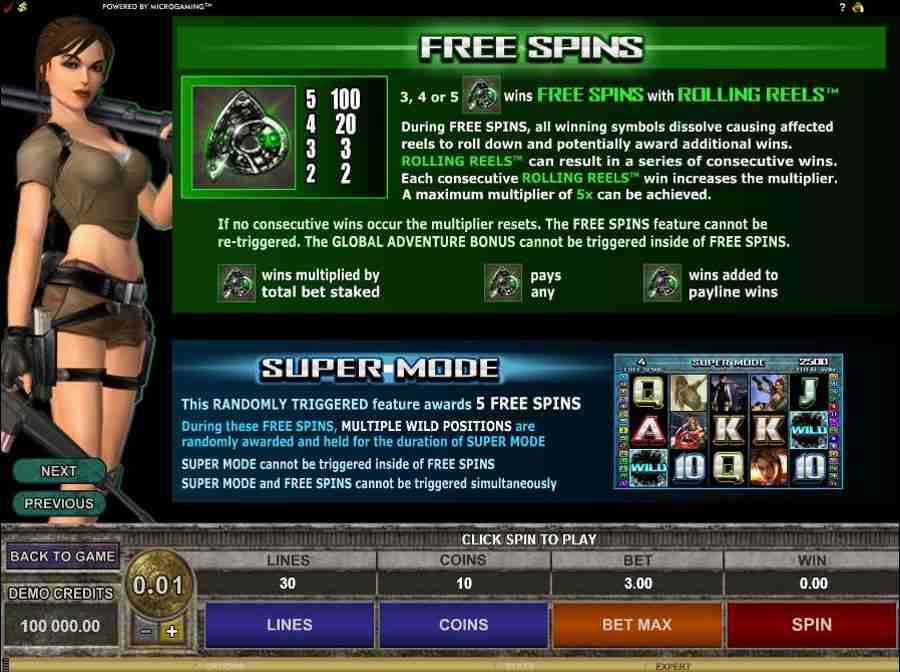 Tomb Raider II Free Spins Feature