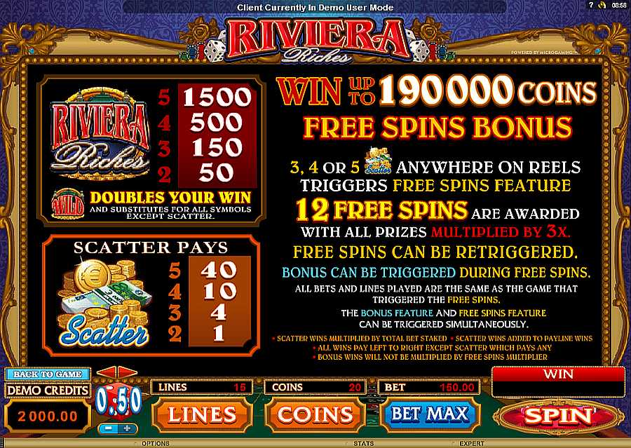 Riveria Riches Free Spins Feature