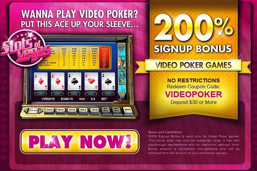 Slots of Vegas Deposit Code: VIDEOPOKER