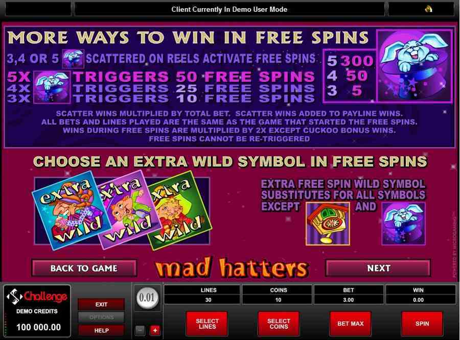 Mad Hatters Free Spins Feature