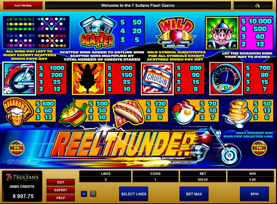 Reel Thunder Pay Table