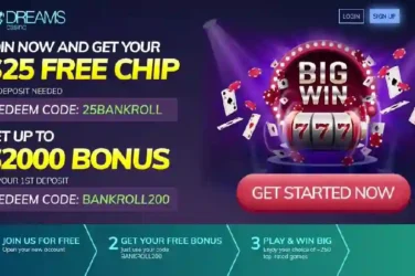 Dreams Casino $25 No Deposit Bonus