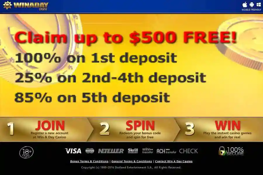 Winaday Casino Welcome bonus