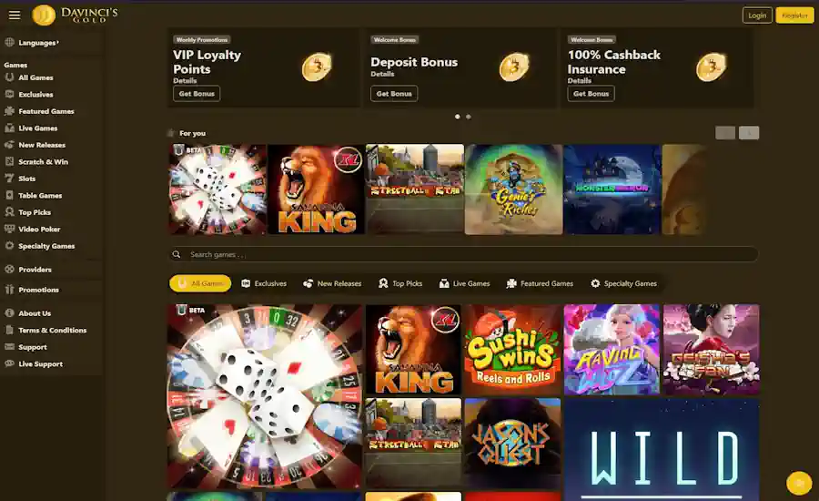 DaVincis Gold Casino Screenshot