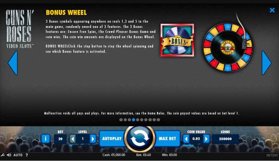 Guns n Roses Bonus Wheel Feature