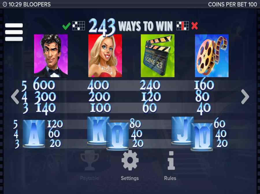 243 Way to Win Symbols Paytable