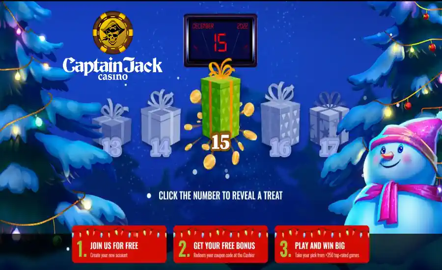 Captain Jack Christmas Reveal a Treat 30 Free Spins