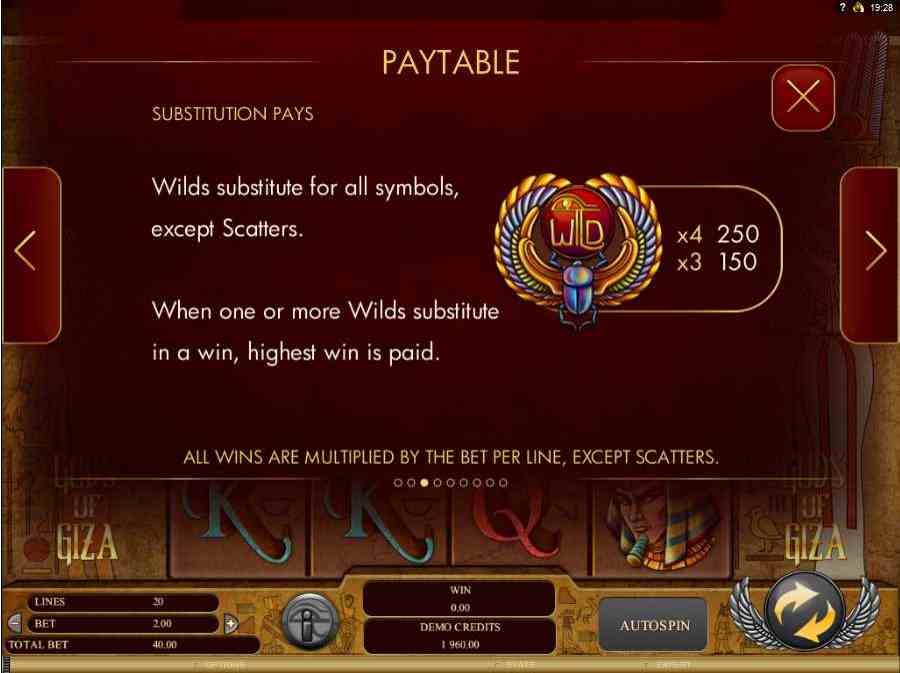 Wild Symbol Paytable Screen