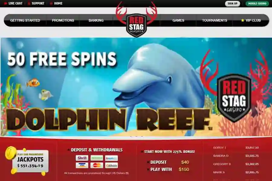 Red Stag Dolphin Reef Slot Spins