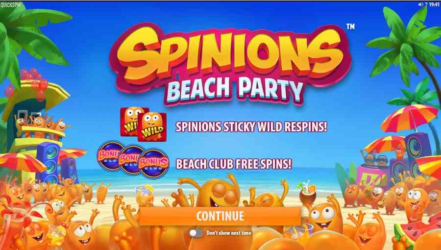 Spinions Beach Party Free Spins or Respins Screen