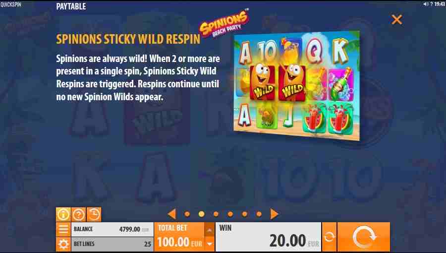 Spinions Sticky Wild Respin Feature