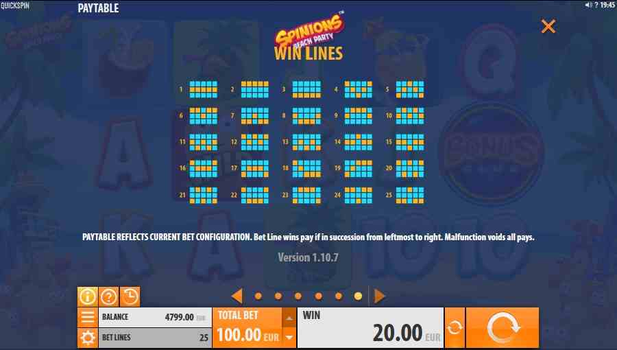 Spinions Win Lines Screen
