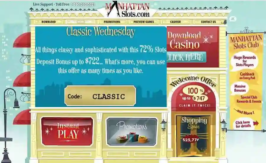 Manhattan Slots Deposit Bonus Code CLASSIC