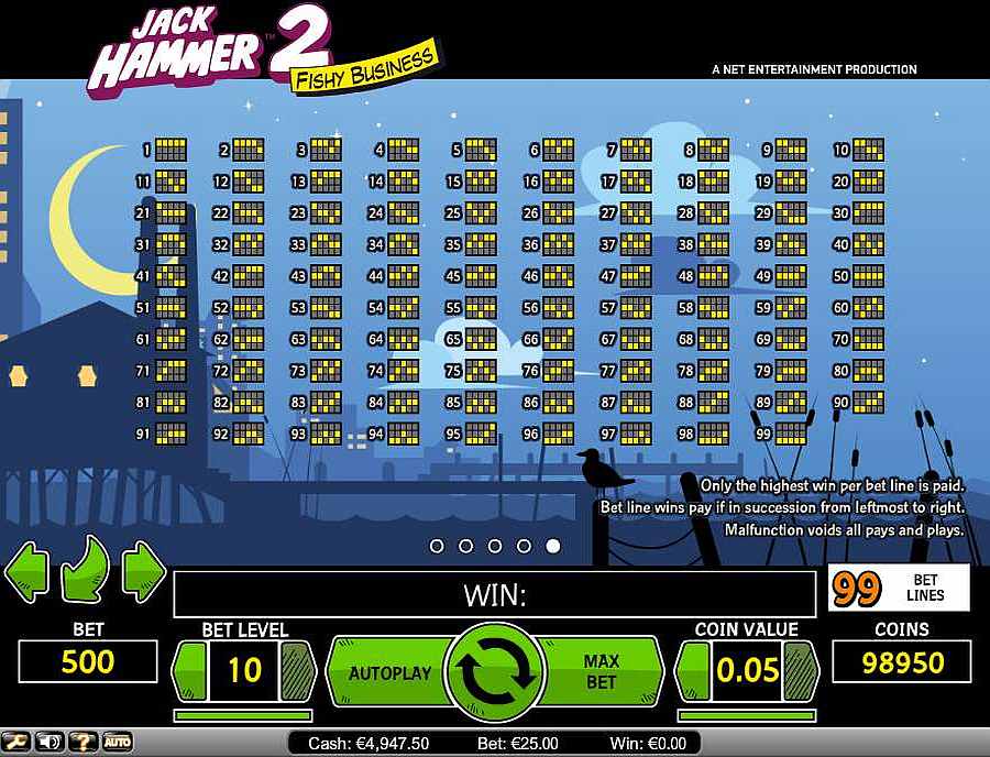Jack Hammer 2, 99 Winning Pay Lines