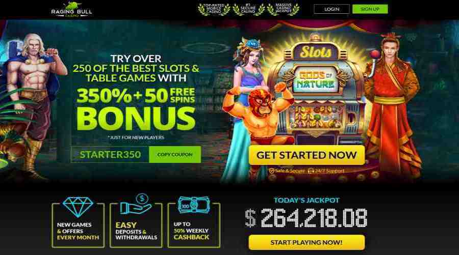 Raging Bull Casino STARTER350 bonus code