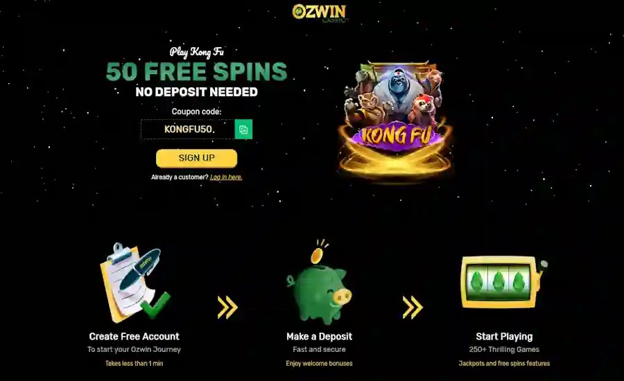 Ozwin 50 Free Spins on Kong Fu