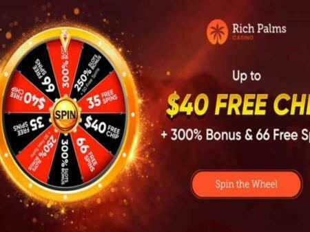 Spin the Wheel for free Bonuses and Spins at Rich Palms Casino