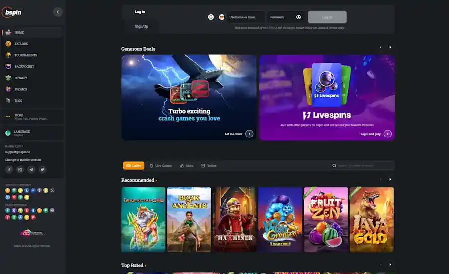 Bspin.io Casino Screenshot