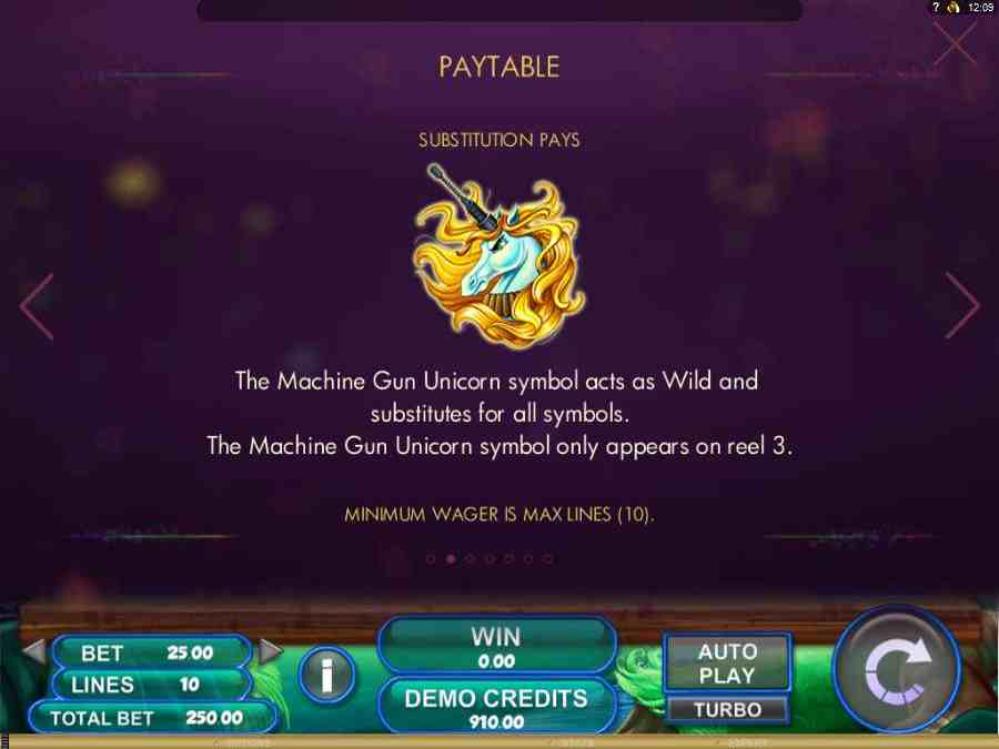 Bonus Symbol Paytable Machine Gun Unicorn