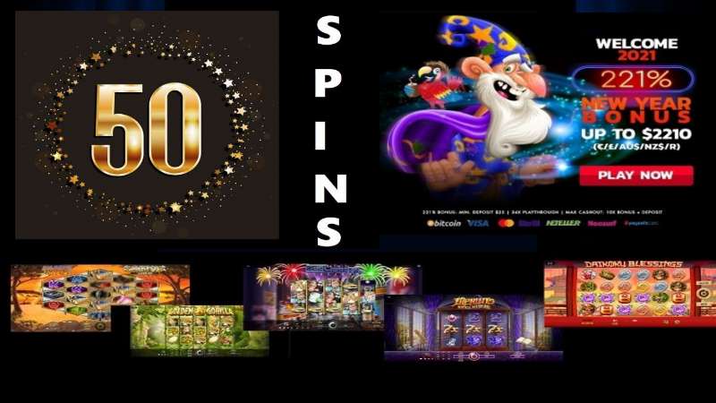 50 new years spins+221 match bonus