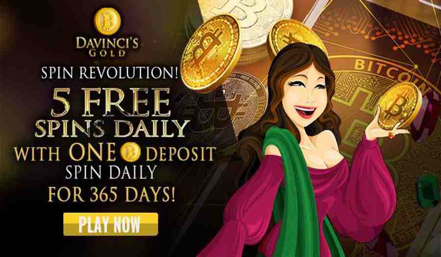 Davinci's Gold Casino 5 free Spins daily with one BTC deposit