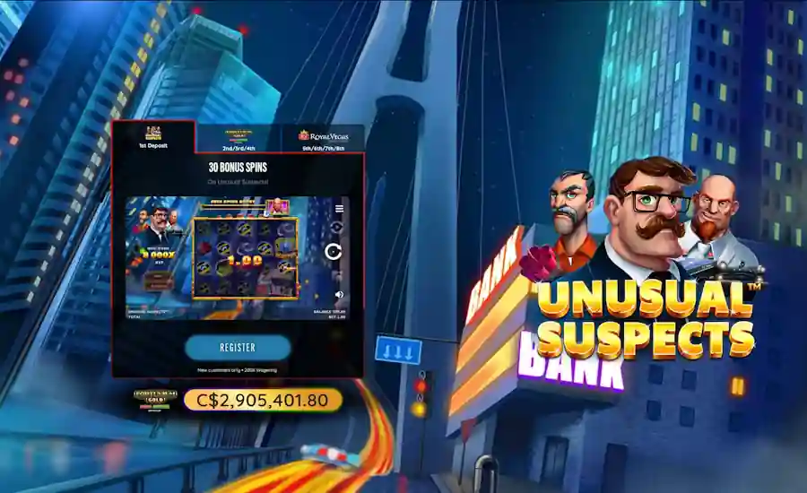 Royal Vegas Casino 30 Free Spins on Unusual Suspects