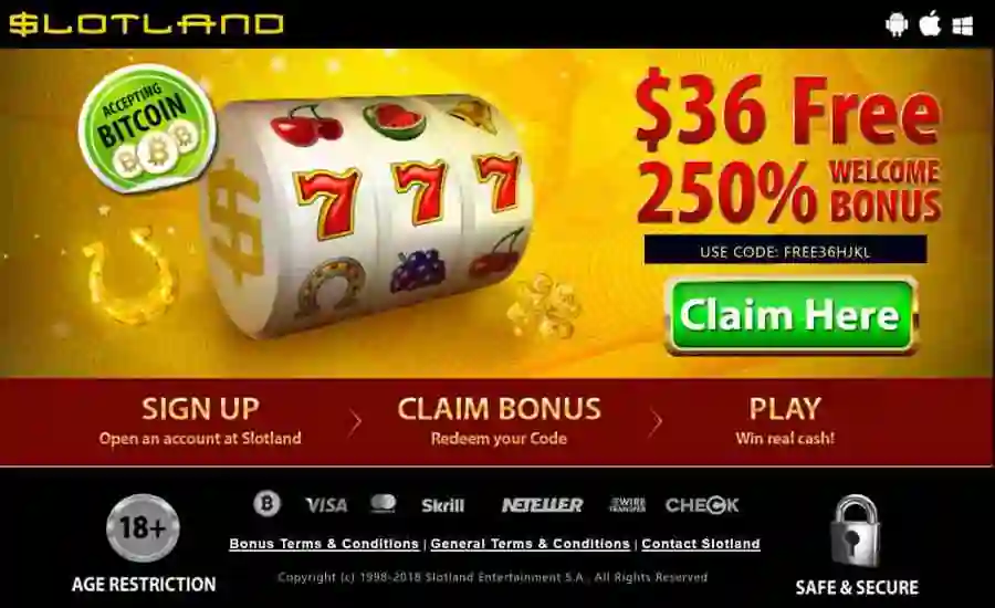 Slotland $36 Bonus Code FREE36HJKL