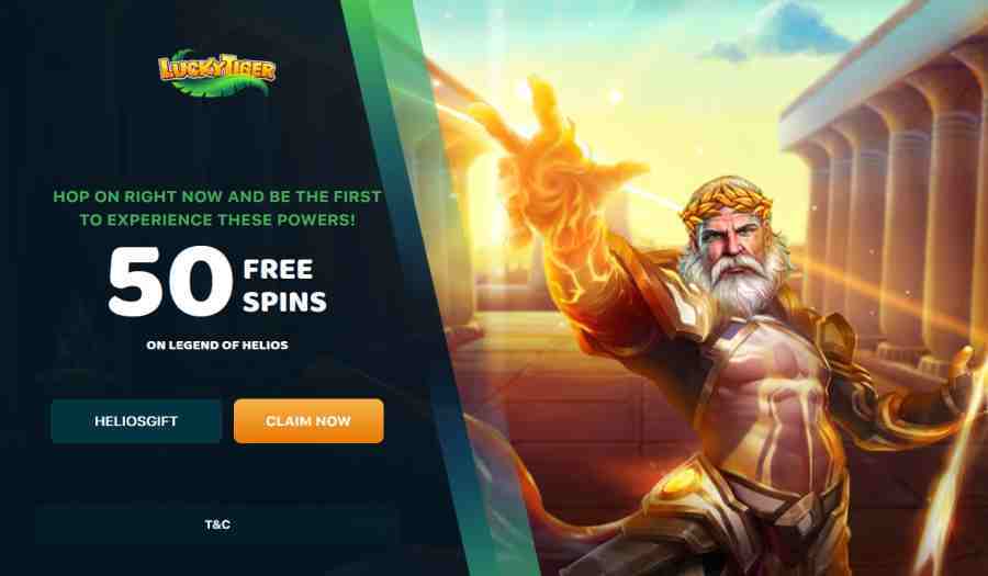 Lucky Tiger Casino 50 Free Spins on Legend of Helios