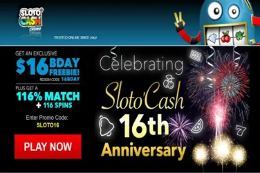 Slotocash 16th Anniversary Bonus