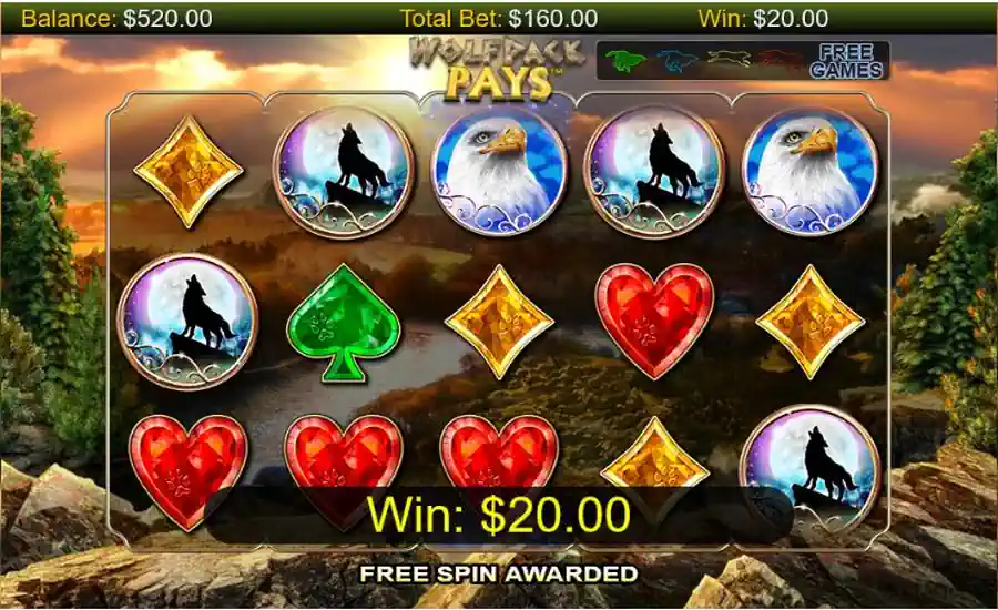 Wolfpack pays free spin screenshot