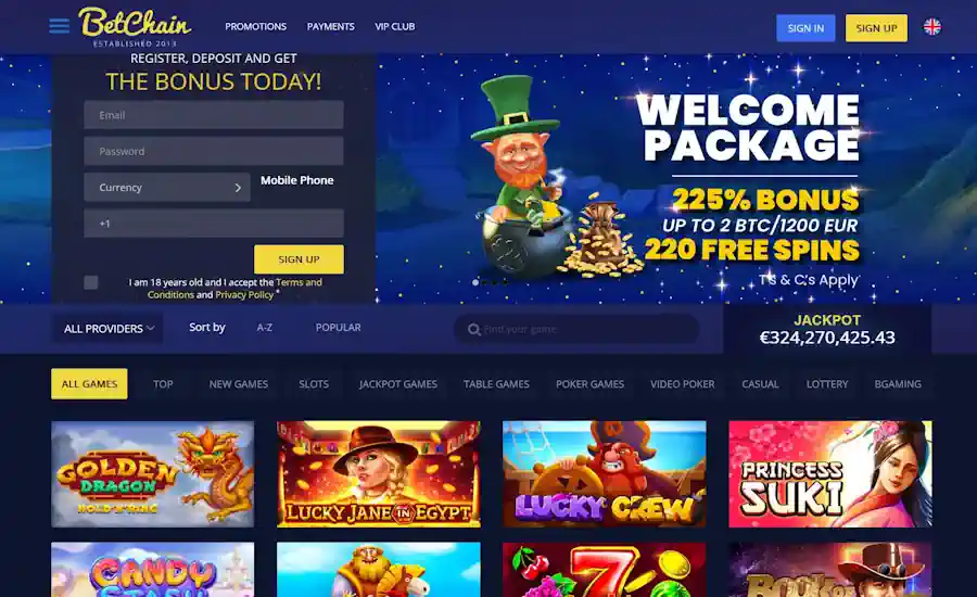 BetChain Casino Screenshot