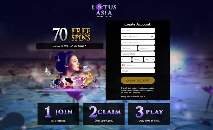 Lotus Asia 70 Free Spins on Nordic Wild