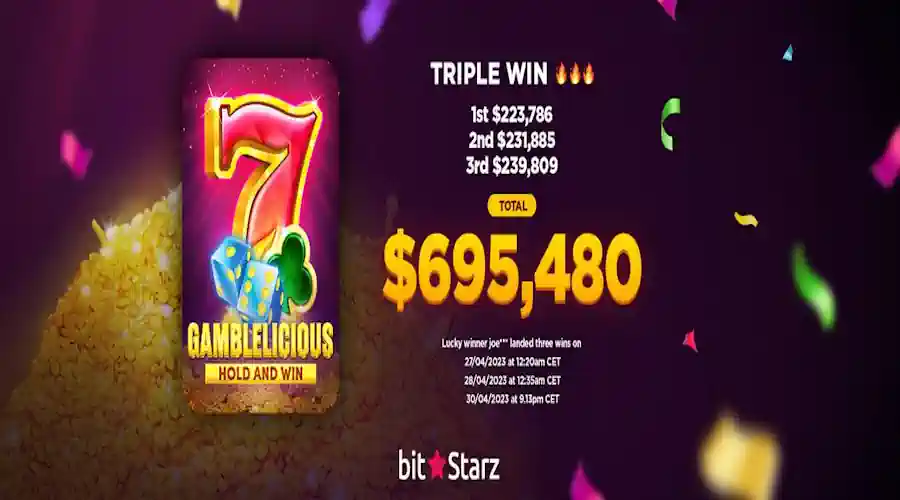 Bitstarz triple win on Gamblelicious Slot 