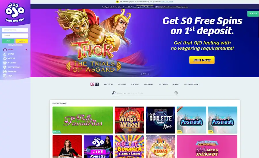 PlayOJO Casino Screenshot