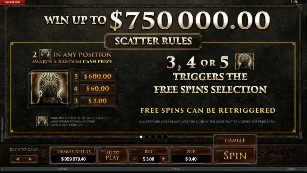Game of thrones Scatter Rules Screenshot