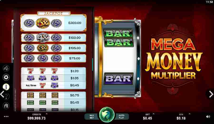 Mega Money Multiplier Multiplier Jackpot Paytable