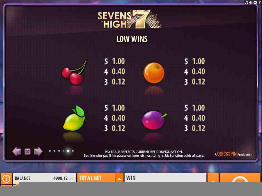 Low Symbols Paytable Screenshot