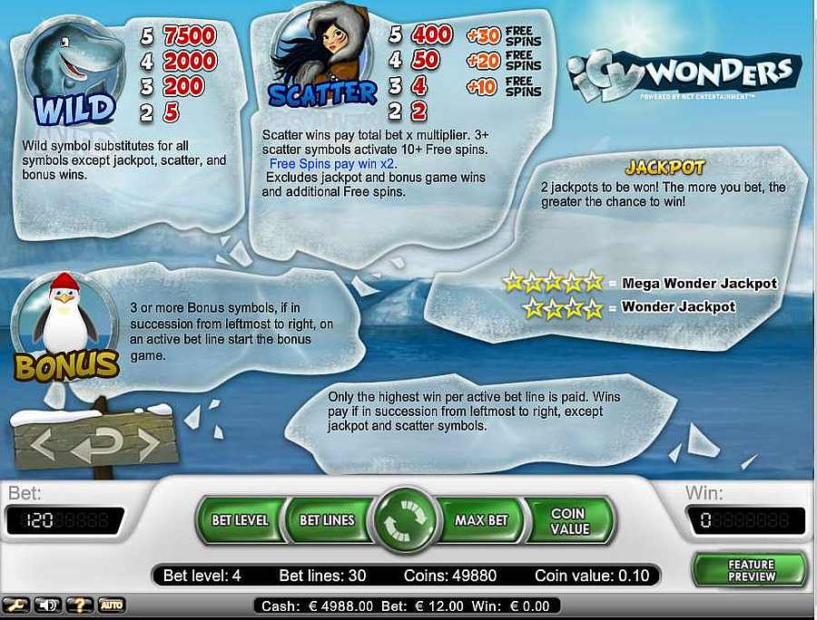 Icy Wonders Bonus Table