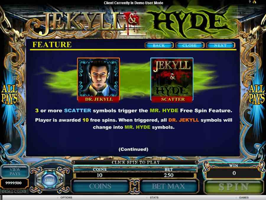 Jekyll and Hyde Feature Symbols Value