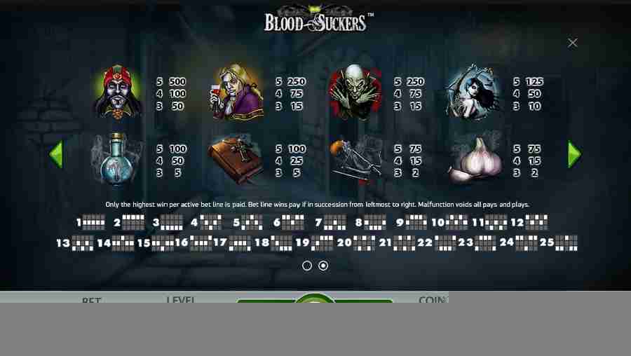 SBlood Suckers ymbols Paytable