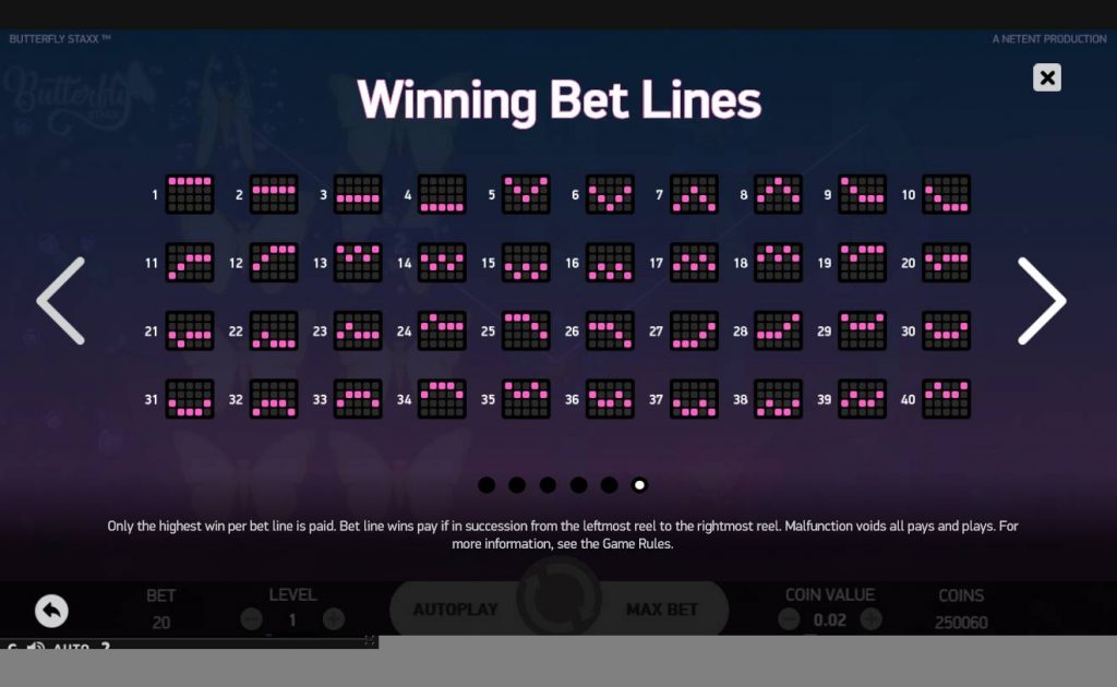 Butterfly Staxx Winning Bet Lines
