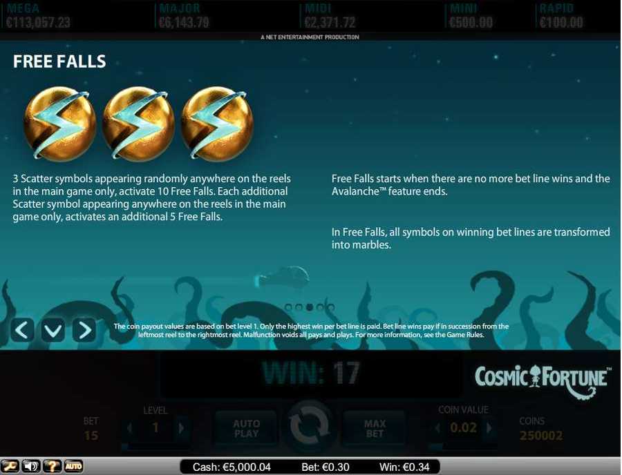 Cosmic Fortune Free Falls Feature