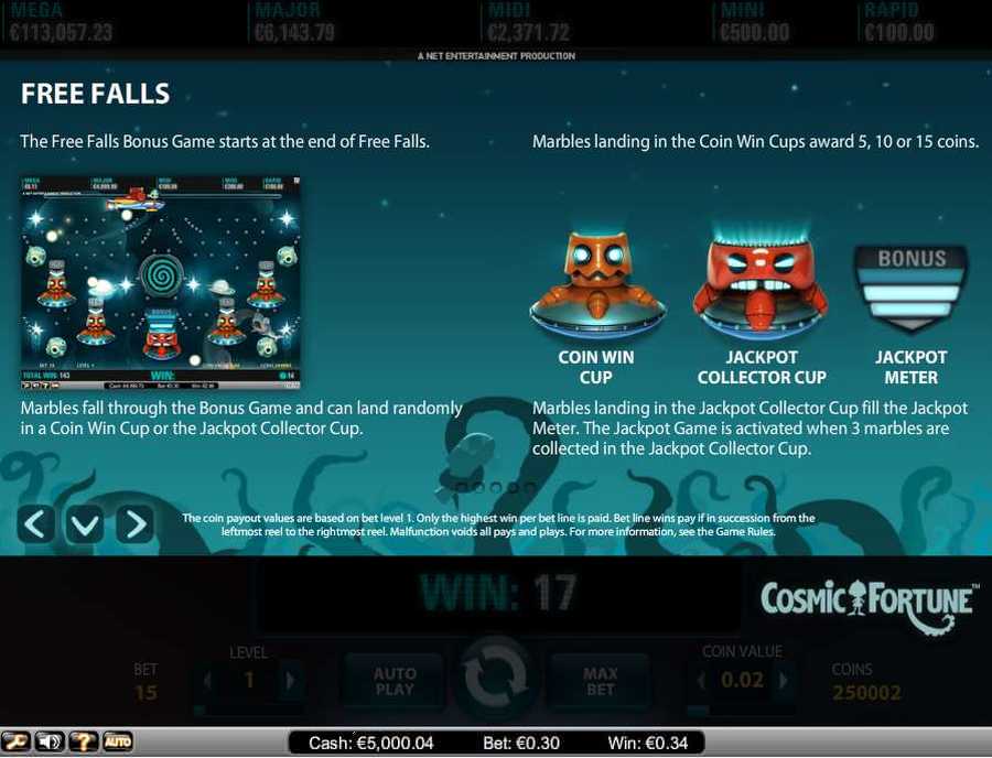 Cosmic Fortune Free Falls Bonus Game