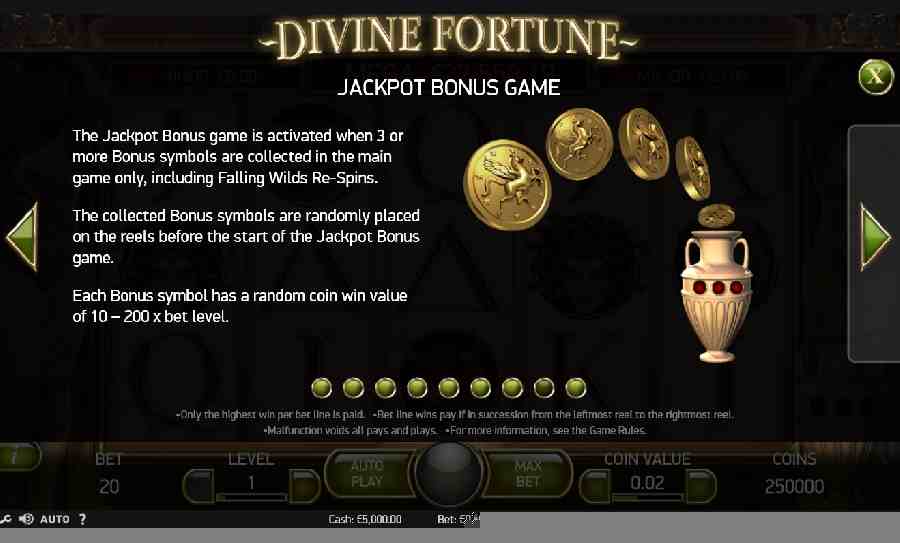 Divine Fortune Jackpot Bonus Game Feature