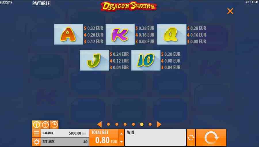 Dragon Shrine Cards Paytable