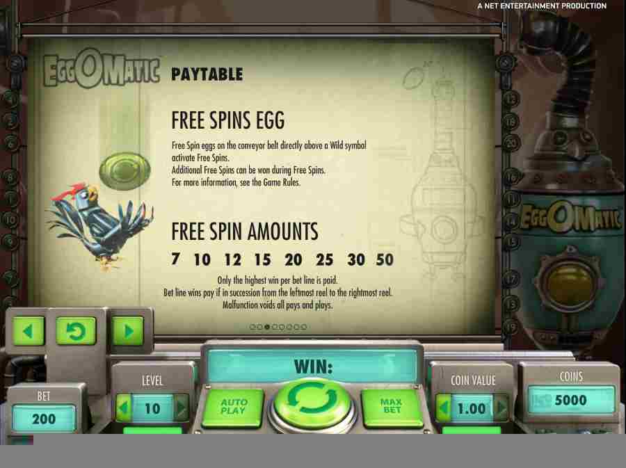 Eggomatic Free Spin Eggs Paytable