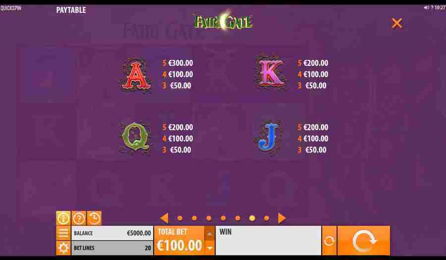 Fairy Gate Card Symbols Paytable