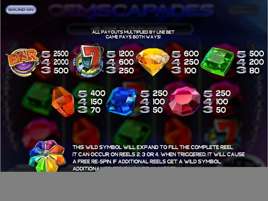 Gemscapades Symbol Pay Table
