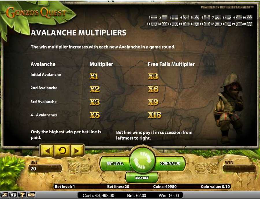 Gonzos Quest Avalanche Multiplier Table Screen