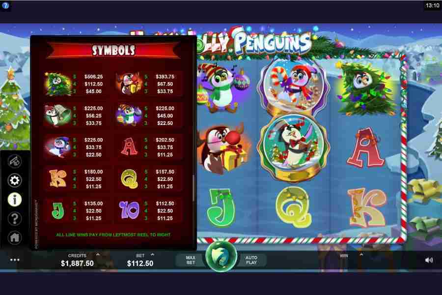 Holly Jolly Penguins Symbols Paytable